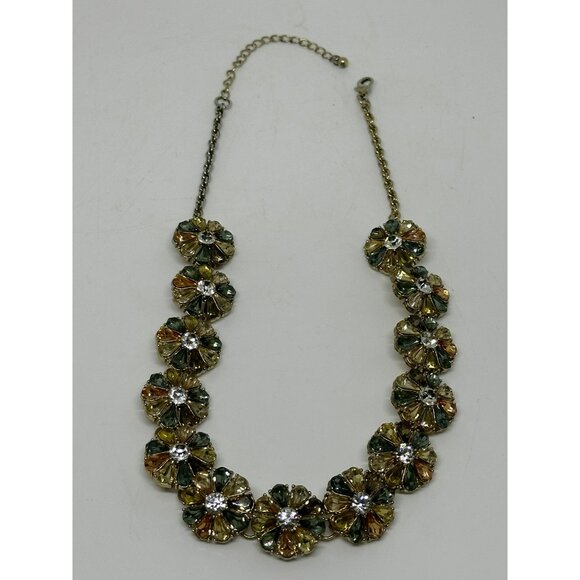 VTG Gold-Tone Floral Statement Necklace | Multi-Color Petals Rhinestone Centers - Picture 5 of 9